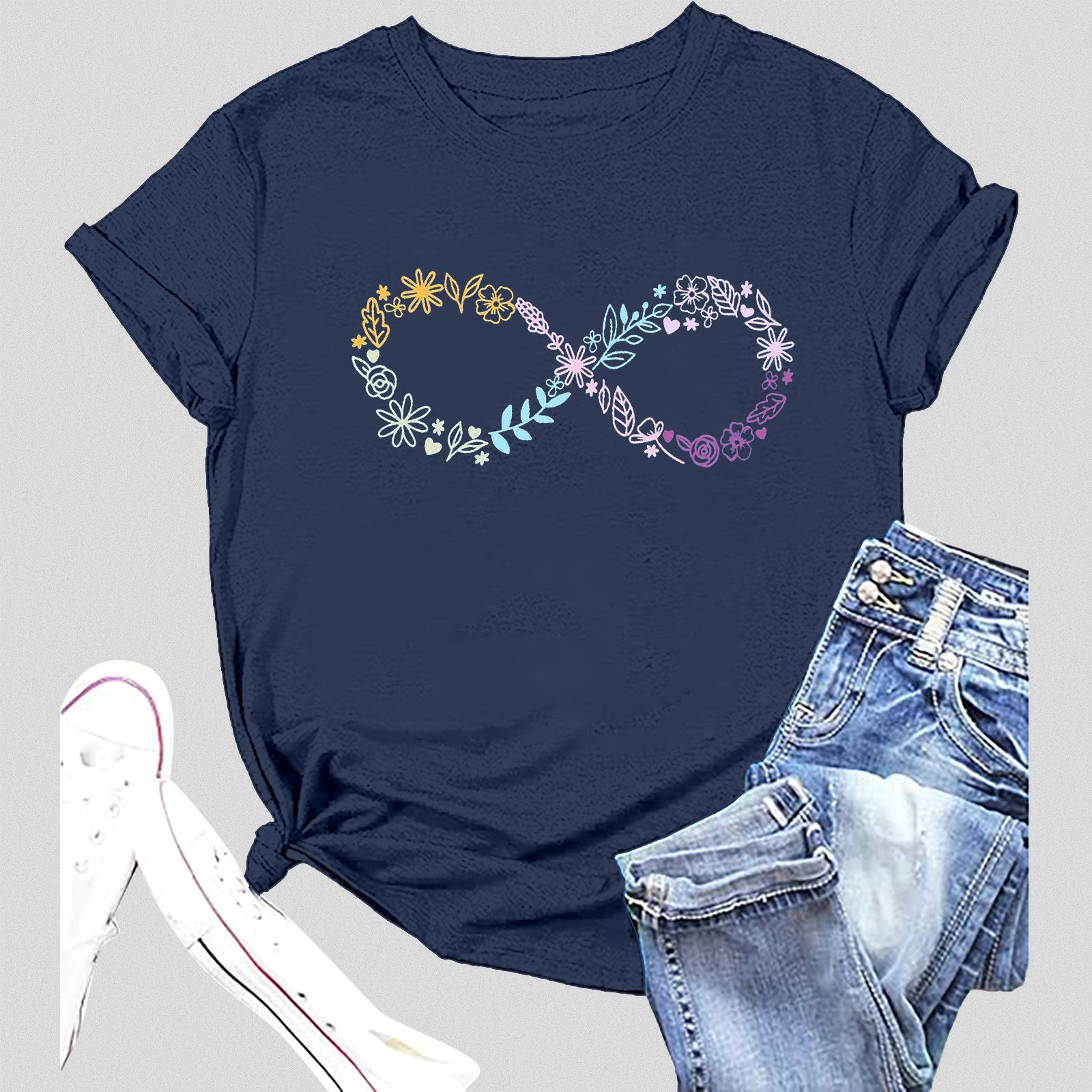 thumbnail image 2 of Camiseta informal de verano para mujer con cuello redondo y letras estampadas: ligera, diseño para todas las estaciones, tallas S-XXL, versátil., 2 of 4